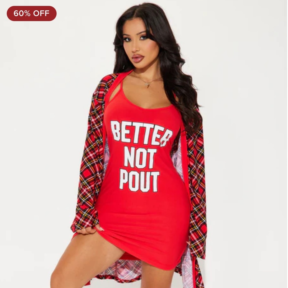 ~Red Plaid Sleepwear Ensemble:Red Better Not Pout Cami w/ Cozy Plaid Robe:NWOT~
